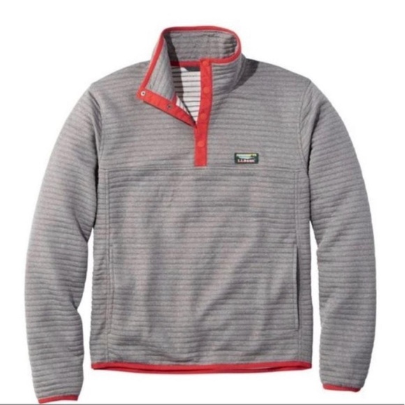 L.L. Bean Other - L.L.BEAN MEN'S AIRLIGHT SNAP KNIT PULLOVER GREY RED TRIM SIZE L